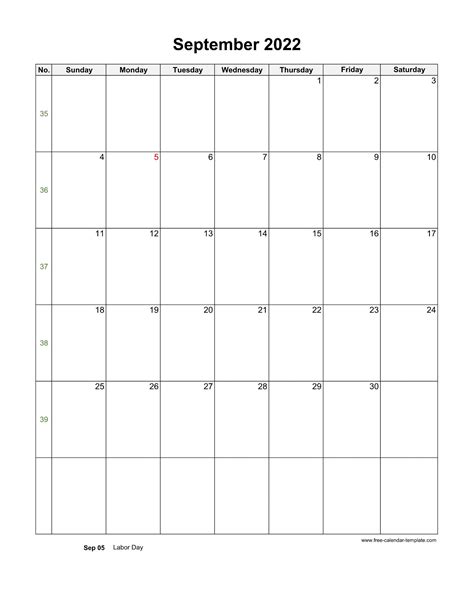 2022 September Calendar (Blank Vertical Template) | Free-calendar-template.com