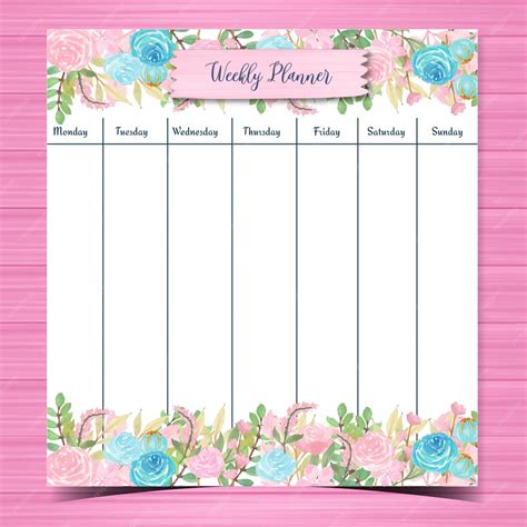 Premium Vector | Watercolor floral weekly planner with gorgeous flowers