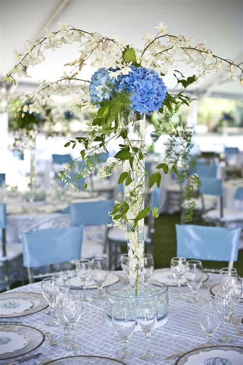 elegant hydrangea wedding centerpiece blue green ivory | OneWed.com