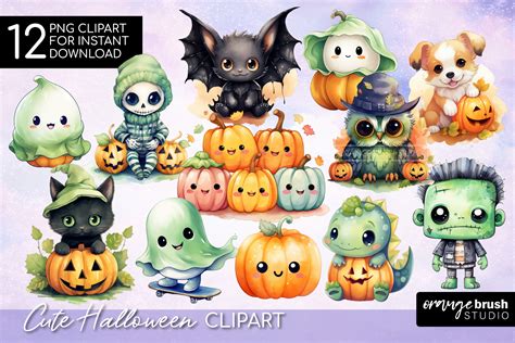 Cute Halloween Clipart PNG Bundle Graphic by Orange Brush Studio ...