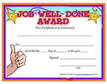 Printable Job Well Done Award Certificates Templates