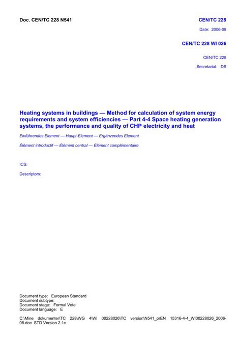 (PDF) Heating systems in buildings — Method for calculation ...