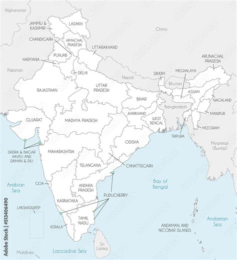 India Political Map Outline With Neighbouring Countries