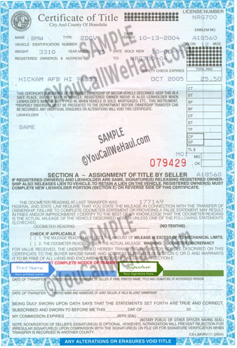 How to Transfer Hawaii Title and instructions for filling out your title