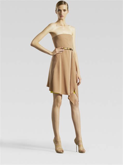 Lyst - Gucci Strapless Silk Dress in Pink