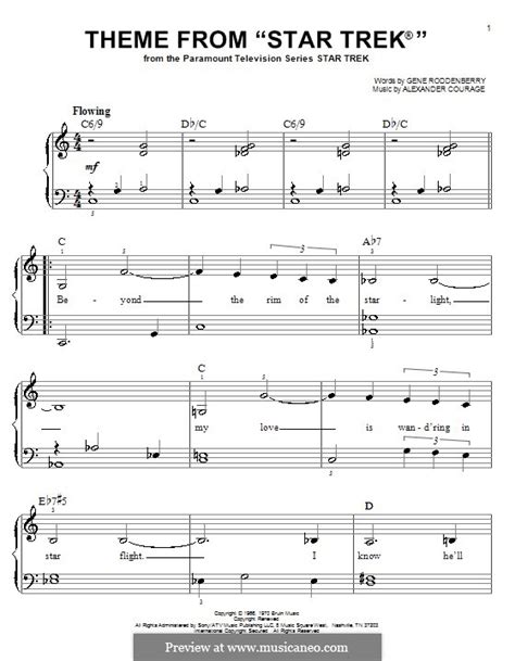 Star Trek. Theme by A. Courage - sheet music on MusicaNeo