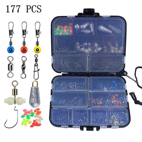 Fishing Accessories Tackle Box 177Pcs Kit with Hooks Weights Jig Heads Swivel Slides Ball ...