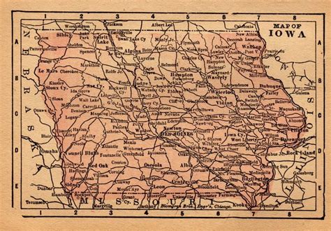 1890 Miniature IOWA Map of Iowa State Map Library Decor Gallery Wall ...