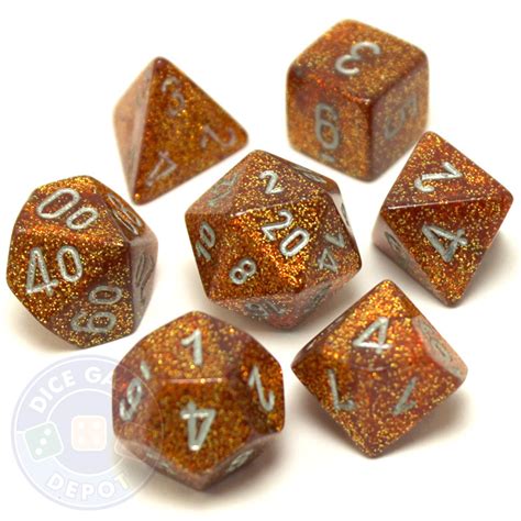 Glitter 7-Piece Dice Set - Gold - Dice Game Depot