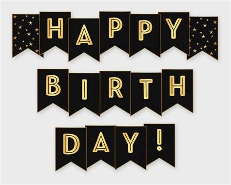 Happy Birthday Printable Banner, Black & Gold Birthday Party Printable PDF, DIY Print, Instant ...