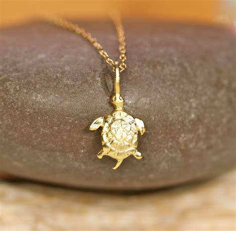 Gold turtle necklace, sea turtle jewelry, sea animal, cute charm, thin gold chain, beach jewelry ...