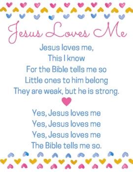 Jesus Loves Me Lyrics Printable by The Punctual Pixel | TPT