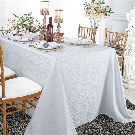 Wedding Linens Inc. 72" x 120'' Rectangular Jacquard Damask Polyester Tablecloth Table cover ...