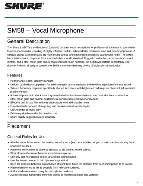 SHURE SM58 MICROPHONE MANUAL | ManualsLib