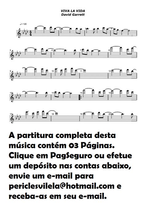 Partituras Musicais: Viva la Vida - David Garrett - Violino - n.º 949 ...