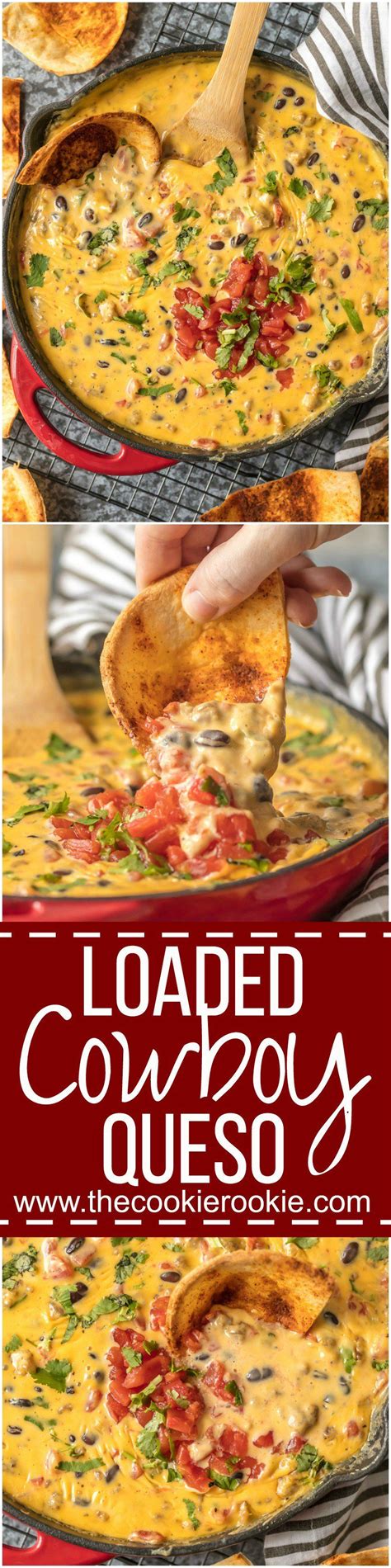 LOADED COWBOY QUESO is the ultimate Super Bowl dip! This EASY appetizer is loaded with velveeta ...