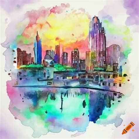 Watercolor illustration of a beautiful cityscape