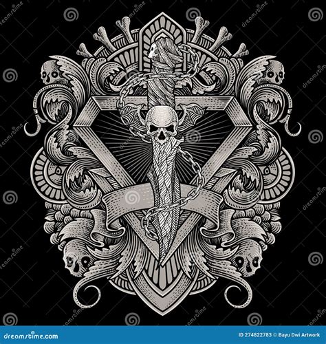 Illustration Demon Knife with Vintage Engraving Ornament Stock Vector ...