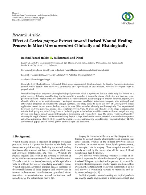 (PDF) Effect of Carica papaya Extract toward Incised Wound Healing Process in Mice ( Mus ...