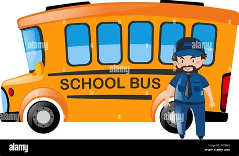 Bus driver standing in front of school bus illustration Stock Vector Image & Art - Alamy