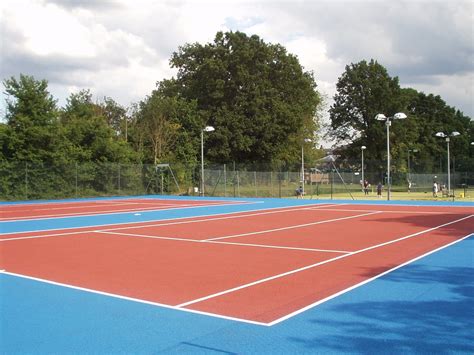 Tennis Court in red and blue | Double tennis court facility … | Flickr
