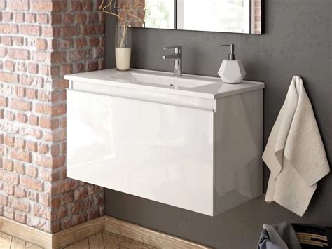 Oslo White Wall Mounted Basin & Cabinet - 795 x 380 x 465mm | Basin cabinet, Wall mounted basins ...