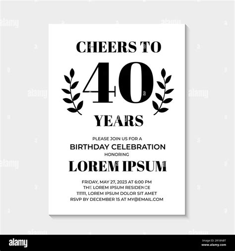 40th Birthday or Anniversary invitation card. Birthday Party invite. Cheers to 40 years. Vector ...