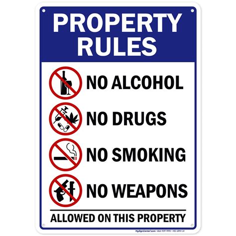 Buy Property Rules Sign No Alcohol, No Drugs, No Weapons, No Smoking ...