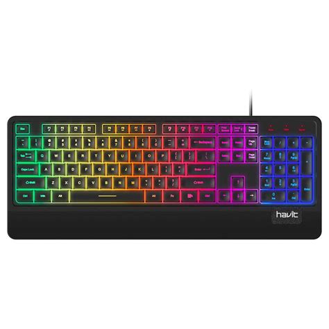 HAVIT KB488L Multi Colour RGB Membrane Gaming Keyboard - Multimedia & Wrist Rest AR/ EN ...