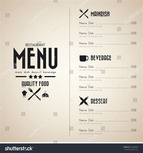 Restaurant Menu Design In Vintage Paper Stock Vector Illustration 196048409 : Shutterstock