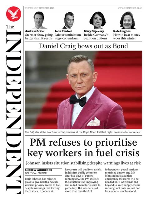 Independent Front Page 29th of September 2021 - Tomorrow's Papers Today!