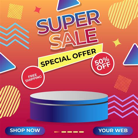 Super sale promo banner template with podium for product. Podium Super Sale poster design with ...