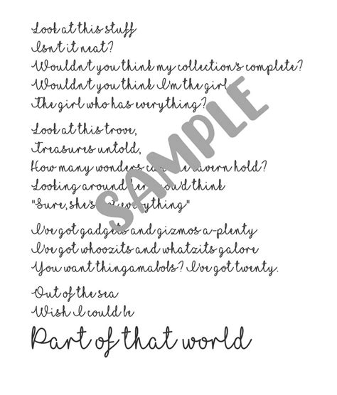 The Little Mermaid Printable Lyrics - Etsy