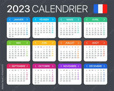 French Calendar 2023 - Printable Template Calendar