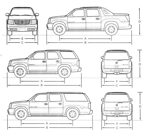 Cadillac Escalade 2004 Blueprint - Download free blueprint for 3D modeling