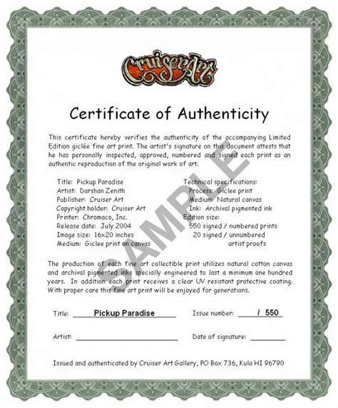 Professional Certificate Of Authenticity Autograph Template Word Sample | EmetOnlineBlog