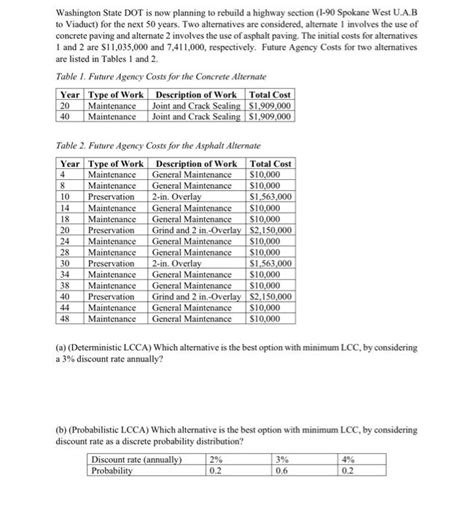Solved Washington State DOT is now planning to rebuild a | Chegg.com
