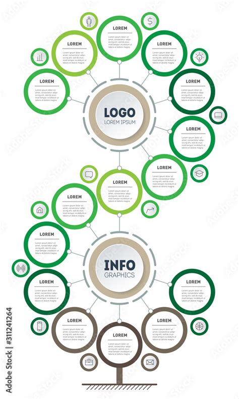 Vector infographic of technology or education process with 15 parts. Template of tree, info ...