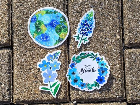 Blue Vinyl Sticker Pack. Laptop Sticker. Flower Stickers. - Etsy