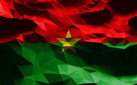 Download wallpapers 4k, Burkina Faso flag, low poly art, African countries, national symbols ...