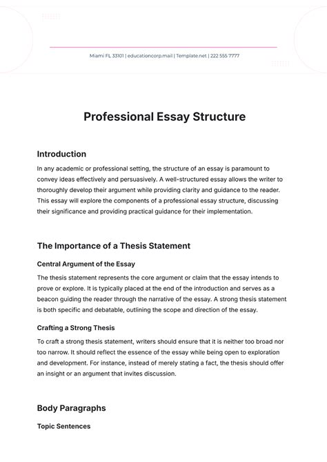 Free Professional Essay Structure Template - Edit Online & Download | Template.net