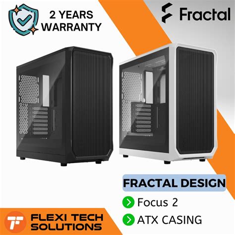 FRACTAL DESIGN Focus 2 Black TG Clear Tint / 2 White TG Clear Tint Mesh PC Desktop ATX Casing ...