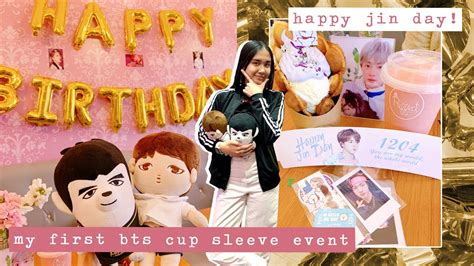 my first bts cup sleeve event! cafe hopping for jin's birthday - YouTube