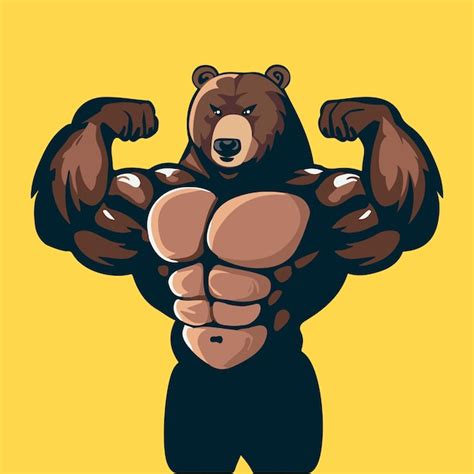 Premium Vector | Strong bear animal showing his muscles tidy mascot logo different shapes ...