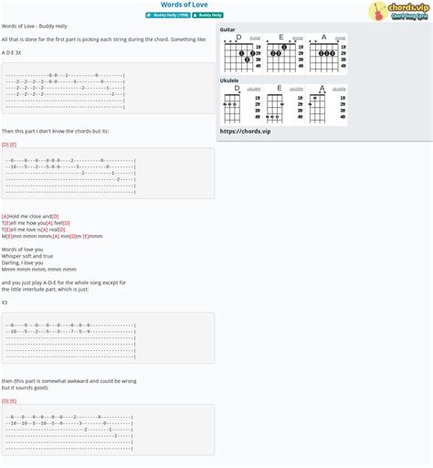 Chord: Words of Love - tab, song lyric, sheet, guitar, ukulele | chords.vip