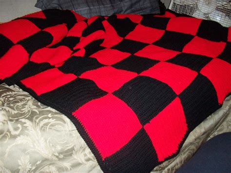 This is a red and black checker board blanket it is a size of a double bed. Knitting Patterns ...