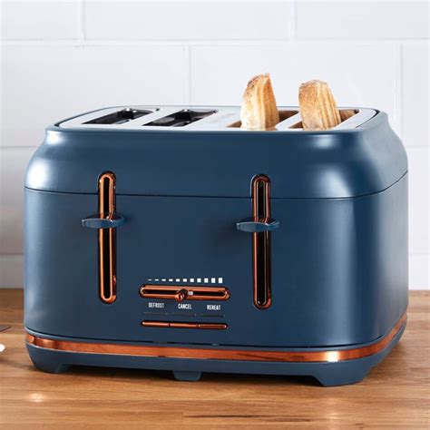 Dunelm 4 Slice Matt Navy & Copper Toaster | Dunelm