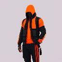 hurtful-eel176: young man wearing balaclava, black skin, wooden glasses, orange tshirt, backback