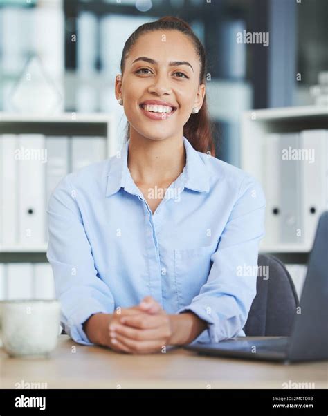 Business, woman and worker portrait at office desk as administration ...