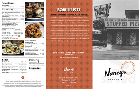 Nancy's Pizza Franchise Systems menu in Mokena, Illinois, USA